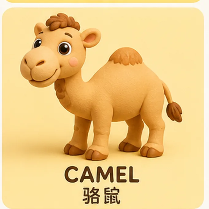 A camel illustration labelled CAMEL in English and 骆鼠 in Chinese, where the second character is wrong